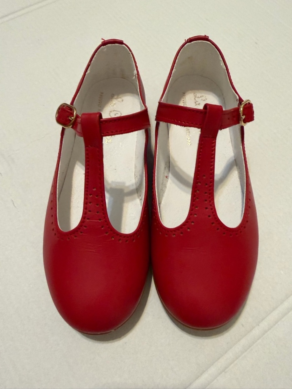 La Coqueta Red Leather T-Bar Mary Jane Shoes EU 27 US 10 - Picture 12 of 15